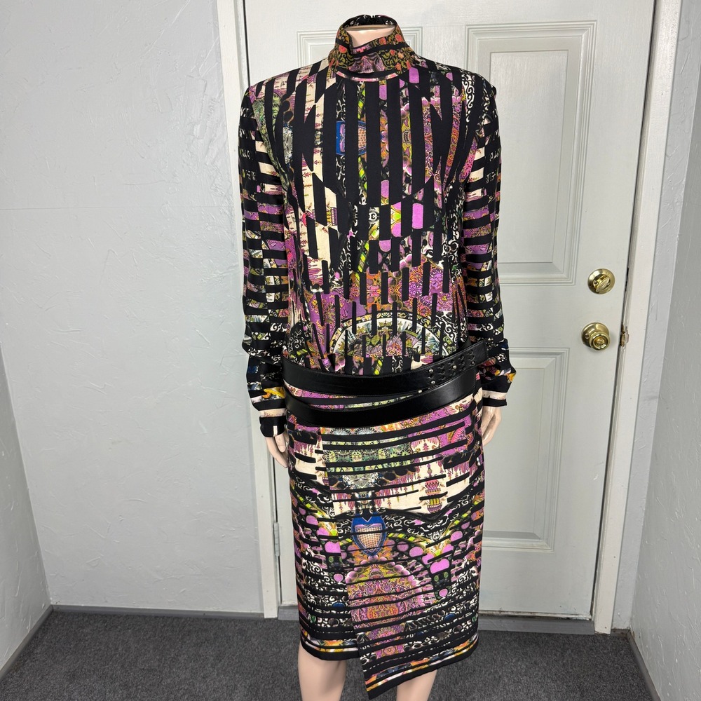 Etro Milano Women's Dress 44 Italy Designer Wool Silk Medium 8-10 Belted UU2